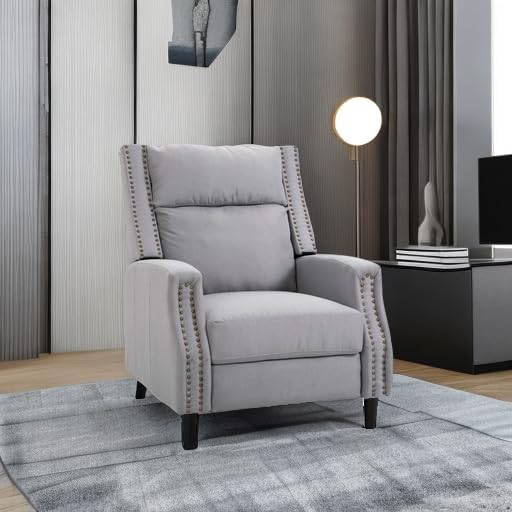 Miniatura 6 de HOMCOM Sofá reclinable manual individual con respaldo de empuje, silla de descanso Accent con reposapiés retráctil, color gris