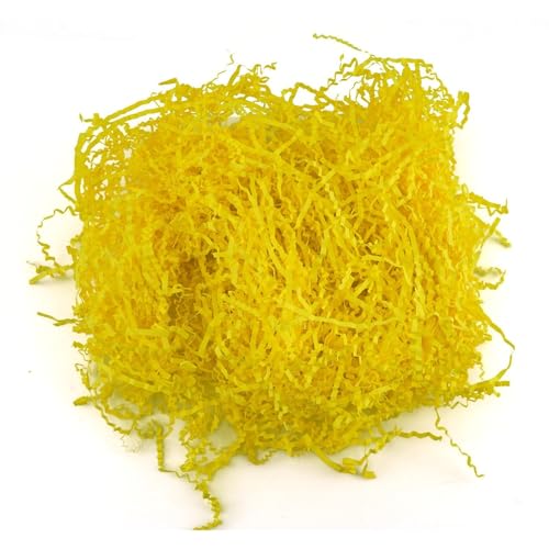 Quickdraw Supplies Easter Fake Grass Shredded Paper Filler – Straw Effect Hamper Basket Decoration for Bonnets Crafts & Gift Boxes – Choose Yellow Green or Brown Colour Packs (Yellow)