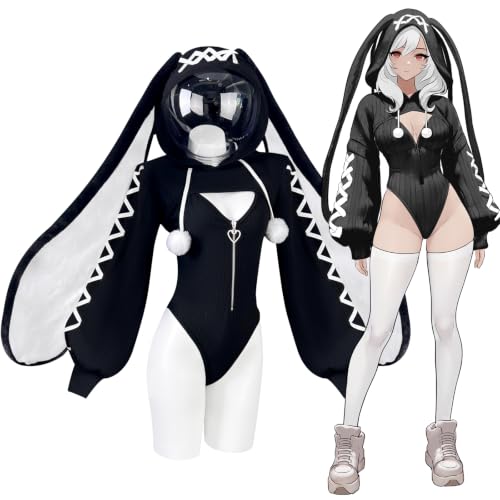 KORURACLUB Bunny Bodysuit Maid Outfit Cosplay Set (Black, XS-M)