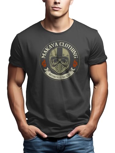 Foto von MAKAYA Biker T-Shirt Herren - Motocross Helm Skull Motorrad Clothing Grau L