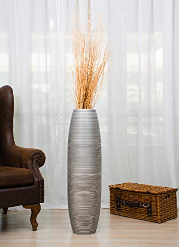 Image of Leewadee Large Silver Home Decor Floor Vase - Wooden 34 inch Tall Farmhouse Decor Flower Holder for Fake Plant and Pampas Grass