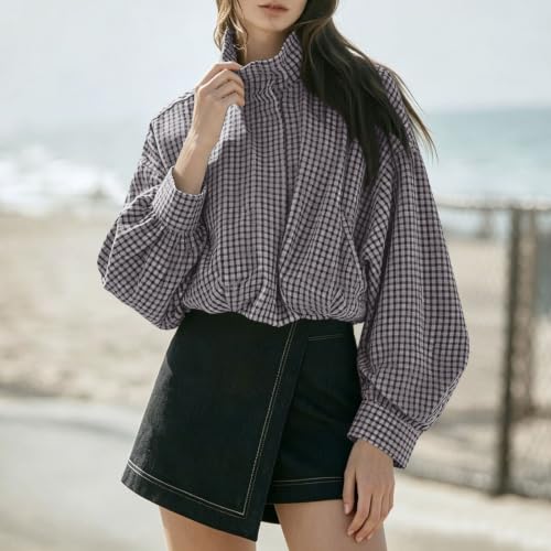 Cethrio Funnel Jacket Women Funnel Neck Jacket Women Plaid Bomber Jackets Gingham Coats Cropped Zipper Fall 2026 Fashion Chaqueta Deportiva Para Mujer Dressly Capsule Wardrobe - image 6