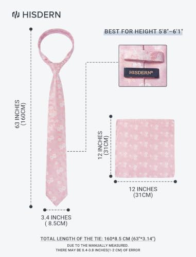 Image of HISDERN Extra Long Ties for Men Classic Floral Tie and Pocket Square Elegant Silk Necktie Handkerchief Set Wedding Party