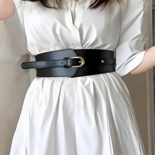 Image of Shining Diva Fashion Leather Belts for Women and Girls Stylish Wide Waist Belt for Dresses (16719LB) Black