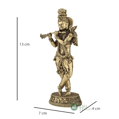 Image of INDICAST Brass 5.5 inch Lord Krishna Statue | Handcrafted Standing Krishna Murti Hindu God Idol Figurine Perfect for Decoration Puja & Gifting Purpose Sculpture (Weight- 150gm)