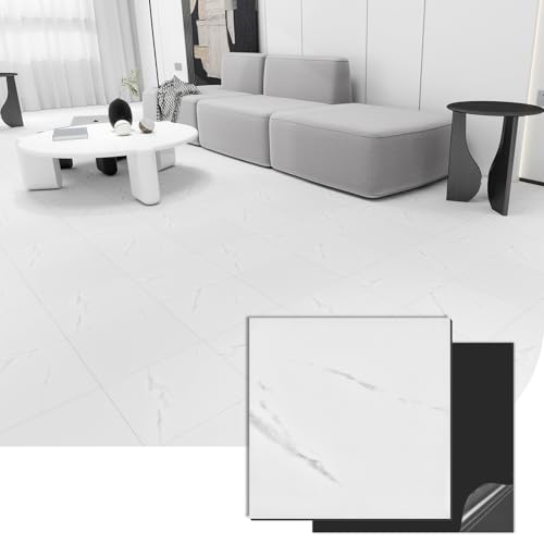Carreaux de sol autocollants en vinyle lot de 20 dalles effet marbre blanc 30,5 cm pour 20m²