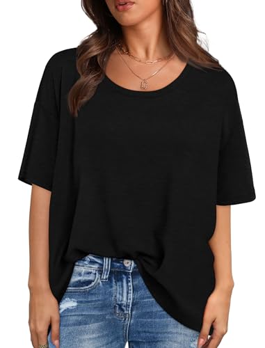 XIEERDUO Oversized T Shirts for Women Summer Short Sleeve Tops Loose Scook Neck