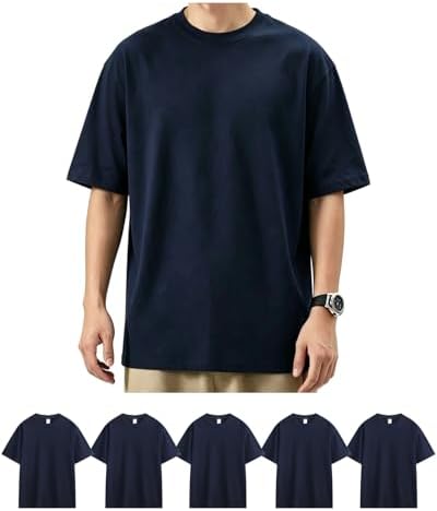 （03:00時点） [SHOREKEEPER] 6.8OZ tシャツ メンズ 半袖 綿100% 5枚組 プレミアム インナーシャツ ゆったり ティーシャツ 丸首 無地 抗菌防臭 肌着 オールシーズン 複数色選び 男女兼用 (JP, アルファベット, 2XL, ネイビー(5枚組))