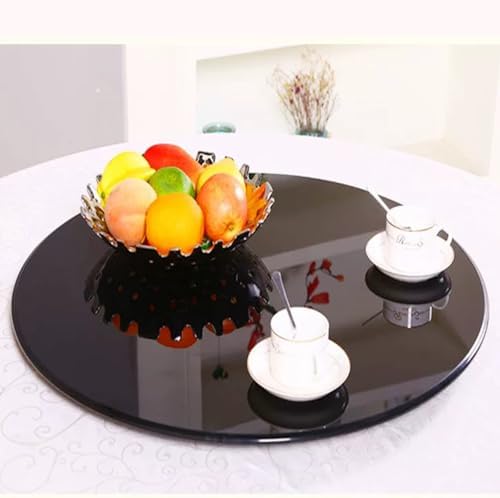 28 Inch Glass Lazy Susan Turntable for Dining Table - Round Rotating Serving Tray with Wheels - Large Brown Kitchen & Patio Accessory - Perfect for Entertaining