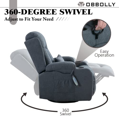 Obbolly Swivel Rocker Recliner Chair With Massage, Manual Glider Rocking Recliner Chair, Wingback Design 360° Swivel Chair With Lumbar Pillow, Cup Holders For Living Room (Blue Grey-Linen, Single) #TOP4