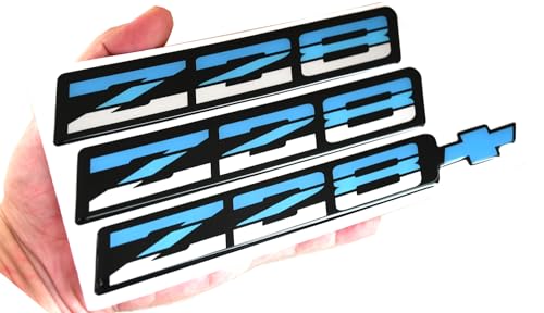 Image of Set New Z28 Rocker Panel & Rear Bumper Emblem Replacement for 82-92 Camaro 9192Z28 (Blue)