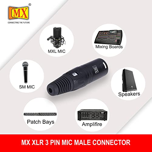 Image of MX 3 Pin XLR connector Microphone Connector pin Pure Copper Nickel Plated Pins1 for High Conductivity microphone cable connector PERENT (3 PIN BLACK COATED, Pack of 10, Male Connector)