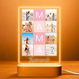 Cristal Plaque Lámpara Personalizada Mamá con 8 Fotos y Mensaje Te Queremos – Placa Metacrilato con Luz LED y Base Madera USB – Regalo para Mamá Cumpleaños y Día de la Madre