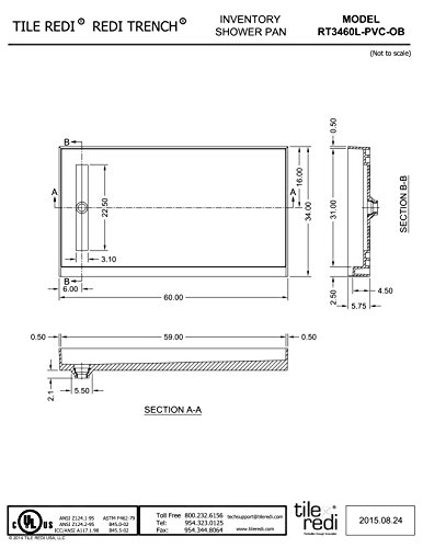 Tile Redi Rt3460L-Pvc-Ob-2.5 Shower Pan With Left Drain- Single Curb Shower Base, 2" Pvc Drain, And Grate Included, 60" Width X 34" Depth #TOP5