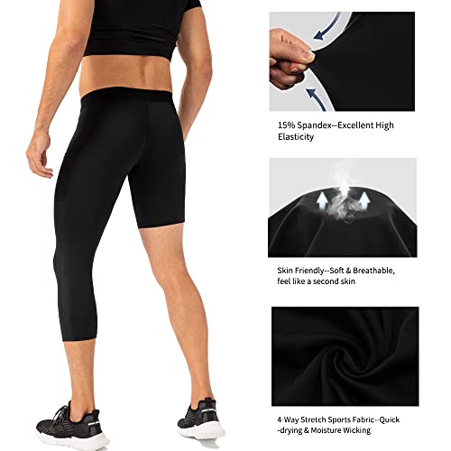 One Leg Compression Tights For Basketball,Compression Tights One Leg For Men Athletic Workout Gym Leggings With Pockets Running Base Layer Active Underwear Breathable(Black,M) #TOP3