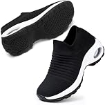 STQ Womens Trainers with Arch Support Non Slip Orthopedic Shoes for Women Work Shoes Comfortable Slip on Shoes Walking Black White UK 5.5