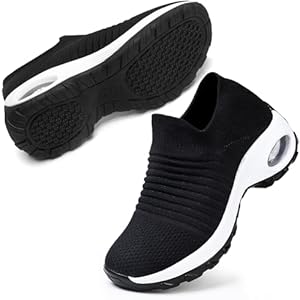 STQ Walking Shoes Women Slip on Sneakers Non Slip Work Arch Support Tennis Plantar Fasciitis Orthopedic Breathable Mesh Comfortable Ladies Nursing