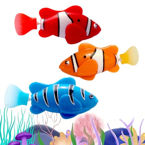 Tomedeks 3 Pièces Faux Poisson Aquarium qui Nage avec lumière à Induction,Robo Fish Serie,Convient à la Douche des Enfants, Jouets pour Animaux de Compagnie(Jaune +...
