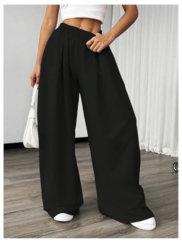 SweatyRocks Women's Barrel Pants Wide Leg High Waist Baggy Sweatpants Elastic Oversized Athletic Joggers Trousers4