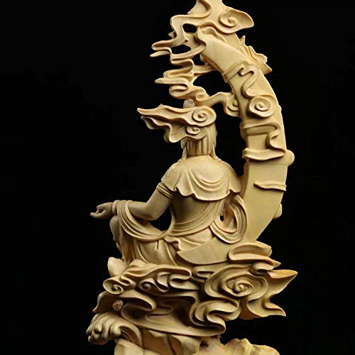 黄楊木彫り、観音像、実木、仏堂、風水、祭祀、置物 黄楊彫刻 水月観音 水月観音菩薩 木彫像 - アートの友社 : くみあい