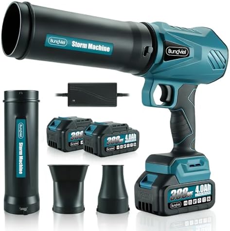 Bundviel Akku Laubbläser Kompatibel mit Makita 18V Akku,52.000 U/Min Bürstenloser Motor mit 2x4.0Ah Akkus,80m/s Windgeschwindigkeit,3 DüSen,Tragbarer Laubbläser zum Entfernen von L