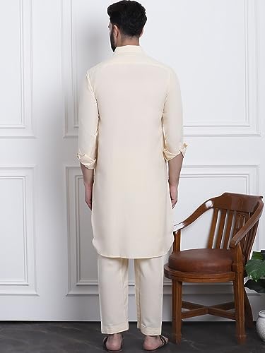 Image of SOJANYA Men's Cotton Silk Pathani Kurta Set with Wide Leg Straight Fit Salwar