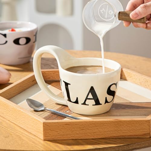 MerryDine Polka Dot Ceramic Coffee Mug 17oz with Wide Ear-Shaped Handle, Microwave & Dishwasher Safe, Great for Milk, Tea, Cereal, Daily Use at Home or Office, Color Cream — view 5