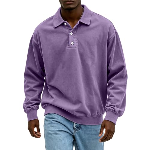 Washed Polo Shirts for Men Big and Tall Long Sleeve Tshirts Casual Pullover - image 2
