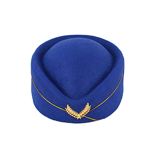 Holibanna Hôtesse de Lair Chapeau Feutre Rétro Agent de Bord Chapeau Hôtesse de Lair Casquette Cosplay Costume Uniforme Béret Chapeau pour Les Femmes (Bleu Royal) Cover