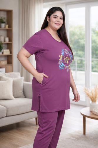 Image of In Love Women's Plus Size Longline T-Shirt with Side Pocket, 3 /4 Sleeve, Crew Neck