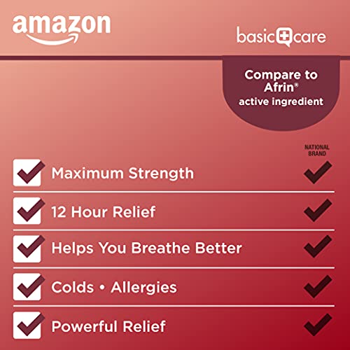 Amazon Basic Care Maximum Strength 12 Hour Nasal Spray, Oxymetazoline HCl Solution, Sinus Pressure Relief, Cold and Allergy Medicine, Decongestant, 1 fl oz (Pack of 1) - Thumbnail 3