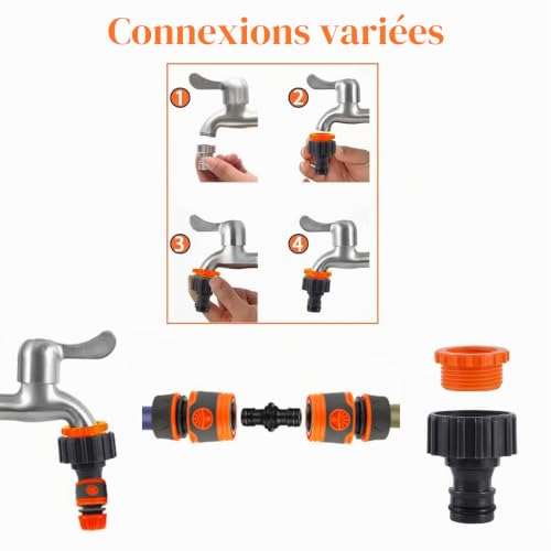 Raheem Gardena Lot de 8 pièces raccords de tuyau 1/2" 4 raccords de tuyau + 2 raccords de robinet de tuyau + 2 doubles connecteurs Tuyau d'arrosage pour robinet, tuyau d'arrosage, arrosage de jardin – vue 5