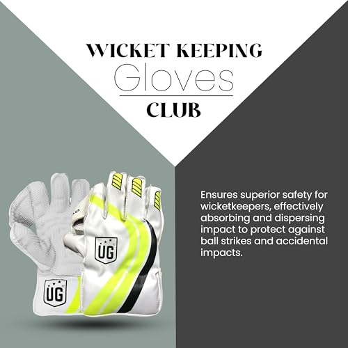 Image of UG Sports | Cricket Leather Wicketkeepers Gloves Pair for Men| Advanced Protection and Enhanced Grip | Durable Construction, High-Density Finger Protection, Ergonomic Design (Club, Green, Junior)
