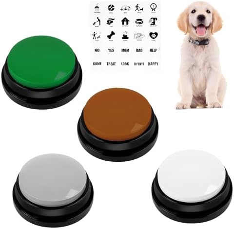 vsshe Buzzer mit Aufnahmefunktion, Haustier Talking Training Antwort Buzzer, 4 Farben Buzzers Aufnahmefähige Tasten für Hund Interaktion, 30 Sekunden Aufnahme&Wiedergabe Intelligen