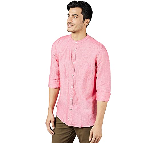 Image of Life by Shoppers Stop Solid Linen Cotton I-Fit Casual Shirt for Men