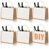 YAYODS Lot de 6 Sac en Jute 35x15x27 cm - Grand Sac Cabas Personnalisé pour Plotter et DIY - Jute Tote Bag Réutilisable avec Poignées en Coton pour Mariage, Cadeau de Retraite et Shopping