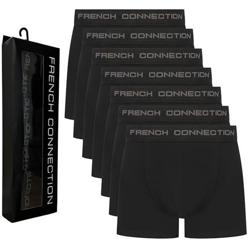 French Connection 'FC1' Mens Multipack Boxer Shorts - Cotton Stretch, 7 Pack, Soft and Breathable Underwear (Medium)