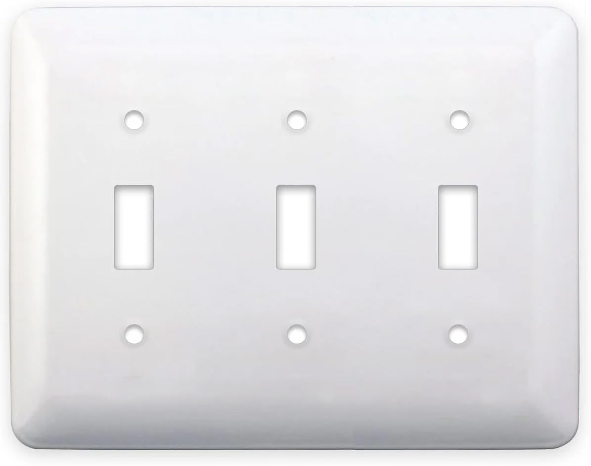 Princess Style Toggle White Metal Wall Plate Covers, Made in USA, 3-Gang Wall Plate for Toggle Switch, Decorative Switch Plates, Heavy-Duty, Unbreakable, White Finish, Oversized Outlet Cover