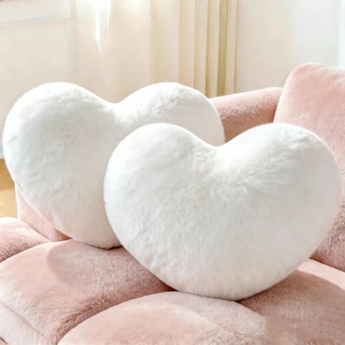 Nokrwit 2PCS Throw Pillows Heart Pillow Home Decor Decorative Couch Pillows Bed Pillows Outdoor Pillows Valentine Gifts,White 9