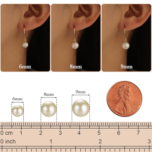 Image of Freshwater Pearl Stud Earrings for Women - Hypoallergenic 925 Silver Plated With 14k Gold Genuine Round White Pearls Elegant Gift for Her