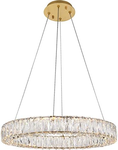 Elegant Lighting Monroe 23.6" Round Royal Cut Crystal LED Chandelier in Gold