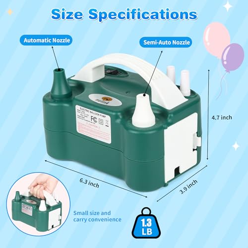 NuLink Balloon Pump Electric Portable Dual Nozzle Air Pump for Balloons Blower Pump Inflator for Decoration, Birthday Party [110V~120V, 600W, Dark Green]