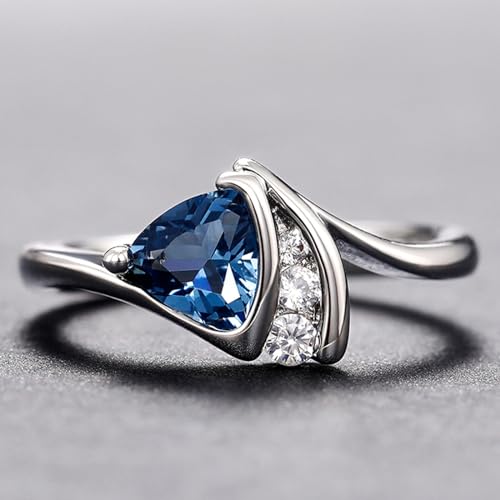Twisted Band Trillion Cut Royal Blue Simulated Topaz Ring - 925 Sterling Silver Stackable Engagement Ring for Women, Dainty Wedding Anniversary Jewelry Gift2