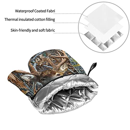 Camo Deer Oven Mitts And Pot Holders Sets, 4 Piece Set, Heat Resistant Polyester Gloves And Pads For Kitchen Cooking Baking Grilling Bbq #TOP5