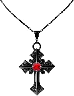 PINK TOWN Gothic Cross Necklace for Women Men Vintage Black Red Crystal Cross Pendant Necklace Punk Style Cross Necklace Goth Dark Crystal Cross Necklace Christmas Halloween Birthday Jewelry