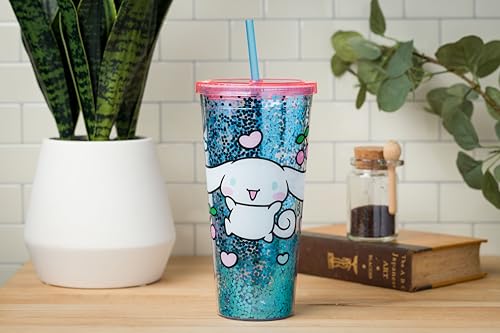 Image of Silver Buffalo Sanrio Hello Kitty Friends Cinnamoroll Hearts Cherries Plastic Confetti Cold Cup with Lid and Straw, 32 Ounces (Pack of 12)