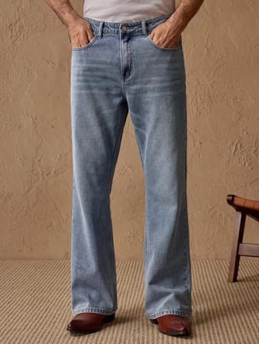 Image of KOTTY Men's Bell Bottom Jeans || Bootcut Denim | Wide Leg Flared Jeans for Men || High Waist Stretchable Retro Fit || Cotton for College Casual