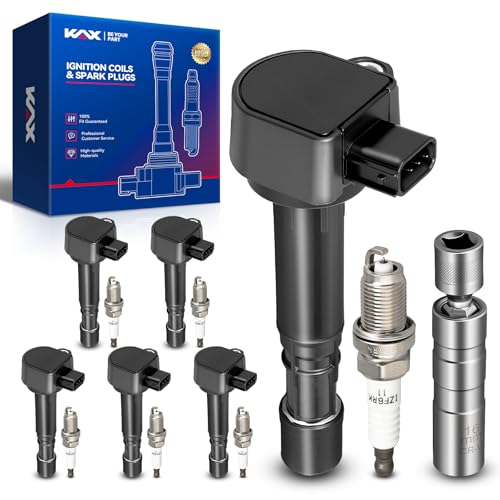 Image of KAX 6 Ignition Coils & 6 Spark Plugs Set for Pilot, Ridgeline, MDX, Vue | (w /tool) Fits Pilot 2006-2008, Ridgeline 2006-2008, MDX 2003-2006, Vue 2004-2007 3.5L, Replaces UF400