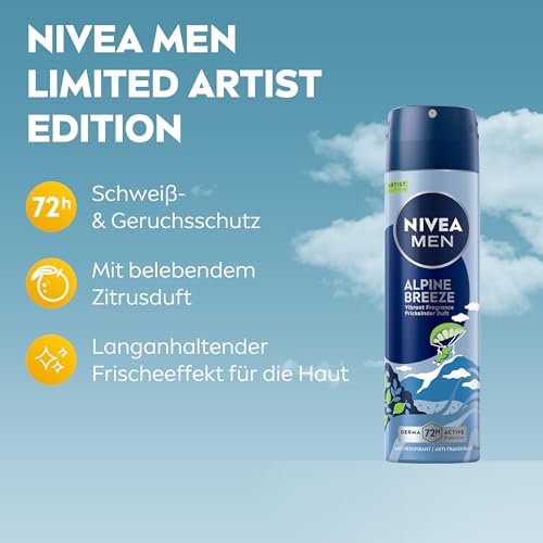 NIVEA MEN Alpine Breeze Artist Edition Deo Spray, Deodorant für 72h Anti-Transpirant-Schutz gegen Schweiß und Geruch, Deospray mit erfrischendem Duft (150 ml)
