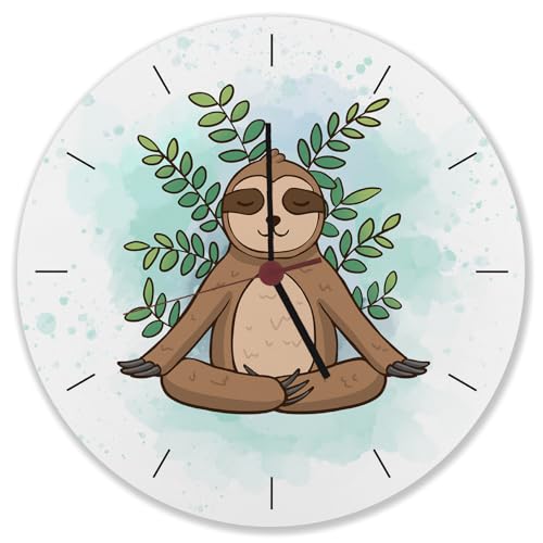 speecheese Faultier Meditation Wanduhr Lustige Uhr für mehr Achtsamkeit Besinnlichkeit mit witzigem Sloth Motiv für entspannte Menschen